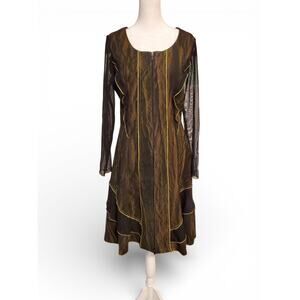 Simon Chang Vintage 90s Y2K Grunge Goth Sheer Long Sleeve Knee Length Dress